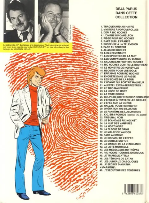 Verso de l'album Ric Hochet Tome 16 Requiem pour une idole