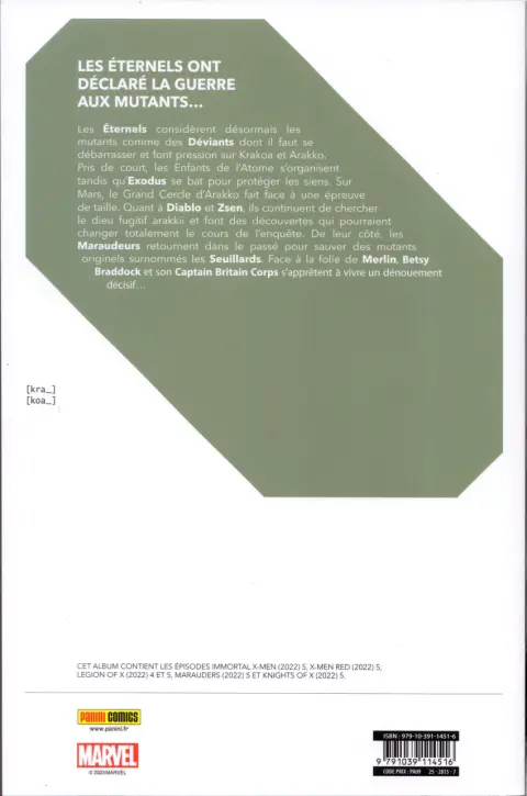 Verso de l'album Destiny of X Volume 08