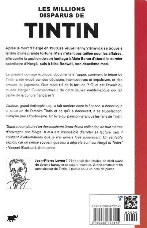 Verso de l'album Les millions disparus de Tintin Les secrets des héritiers d'Hergé