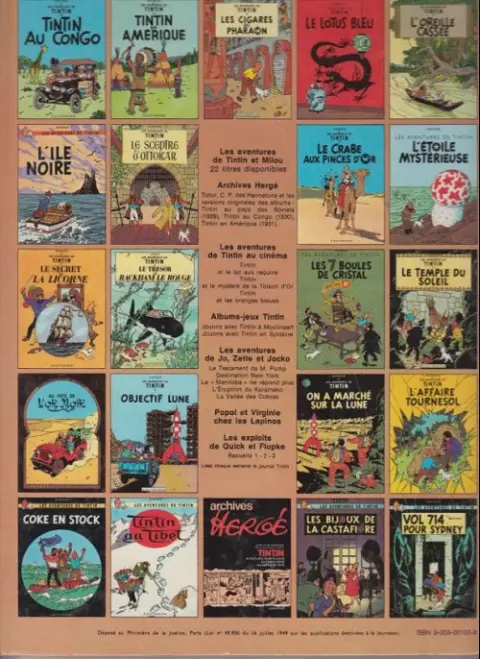 Verso de l'album Tintin Tome 3 Tintin en Amérique