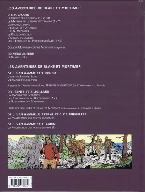 Verso de l'album Blake et Mortimer Tome 20 La Malédiction des trente deniers - Tome 2