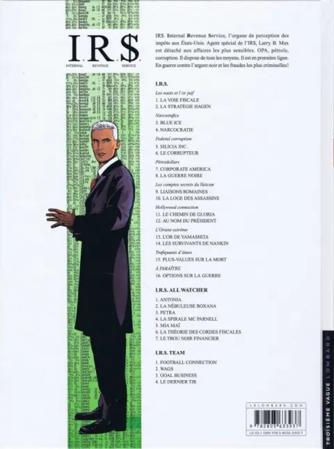 Verso de l'album I.R.$. Tome 15 Plus-values sur la mort