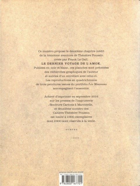 Verso de l'album Cahiers Théodore Poussin 2