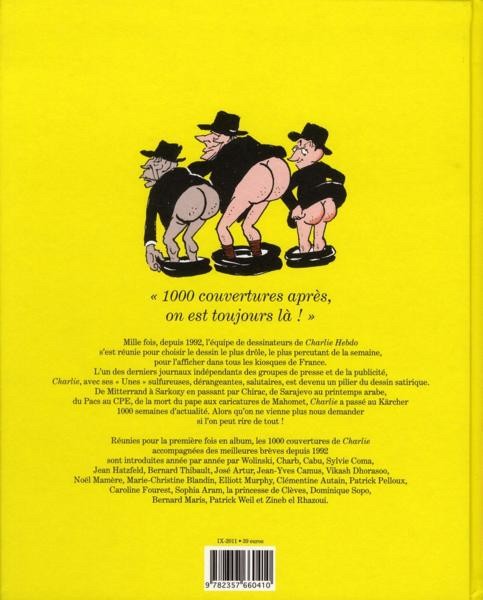 Verso de l'album Charlie Hebdo - Une année de dessins Les 1000 Unes - 1992/2011
