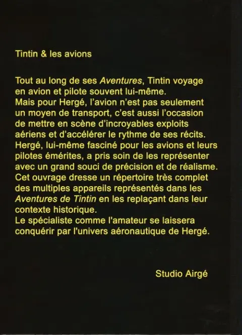 Verso de l'album Tintin Tintin & les avions