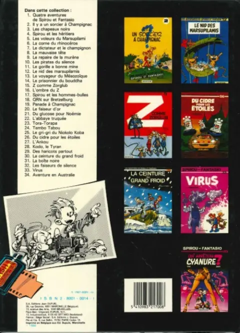 Verso de l'album Spirou et Fantasio Tome 12 Le nid des Marsupilamis