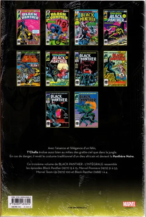 Verso de l'album Black Panther L'intégrale Tome 3 1979-1988