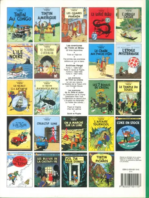 Verso de l'album Tintin Tome 11 Le Secret de la Licorne