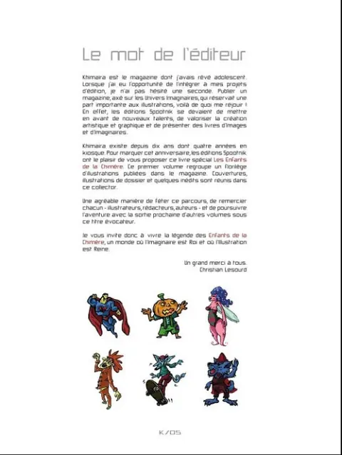 Verso de l'album Art Book Khimaira Les enfants de la chimère