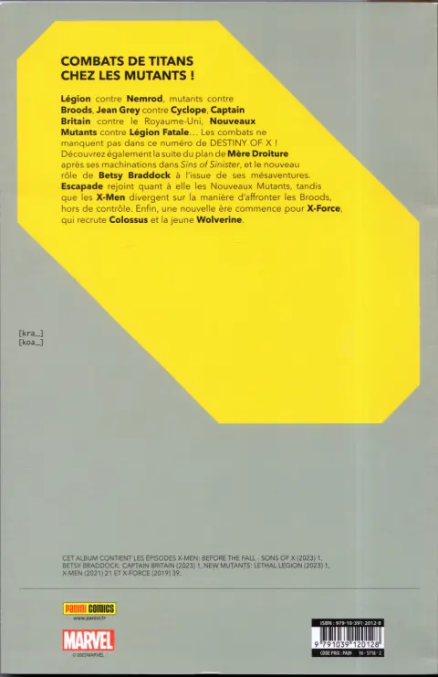 Verso de l'album Destiny of X Volume 22