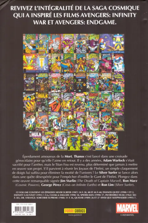 Verso de l'album Thanos : La Trilogie de l'infini Tome 1 Le gant de l'infini