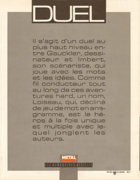 Verso de l'album Duel