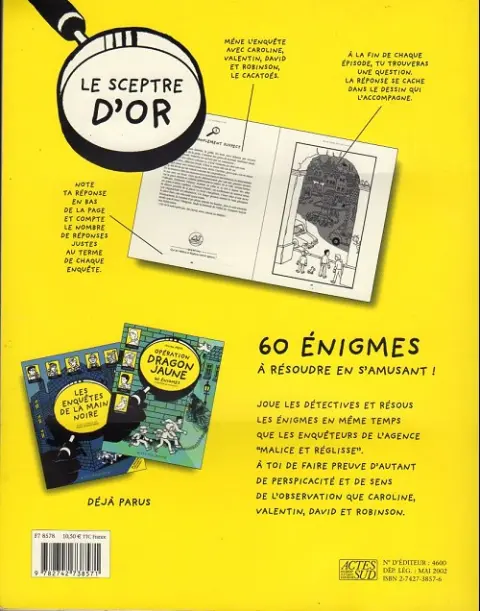 Verso de l'album 60 énigmes Le sceptre d'or