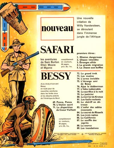 Verso de l'album Safari Tome 5 La chasse aux buffles