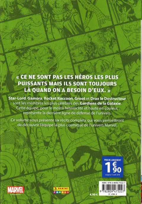 Verso de l'album Super Heroes Collection Tome 7 Les gardiens de la galaxie