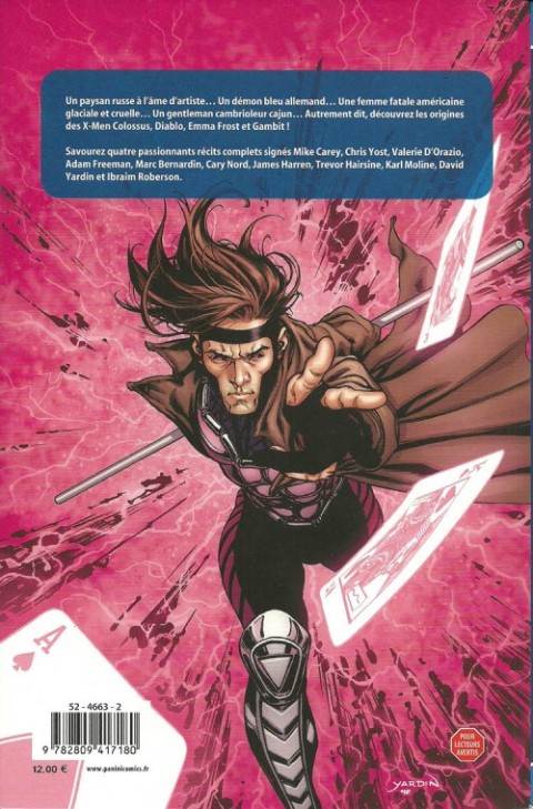 Verso de l'album X-Men - Les origines Tome 1 Colossus - Diablo - Emma Frost - Gambit
