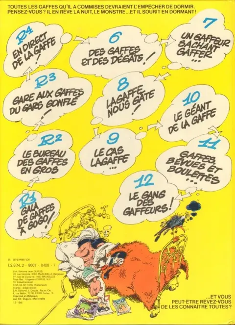 Verso de l'album Gaston Tome 12 Le Gang des gaffeurs