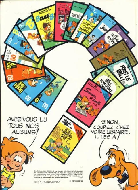Verso de l'album Boule & Bill Tome 16 Souvenirs de famille