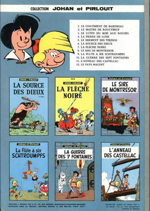 Verso de l'album Johan et Pirlouit Tome 11 L'anneau des Castellac