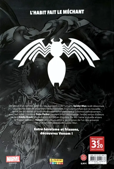 Verso de l'album Venom - La nuit du symbiote 1 La naissance du mal