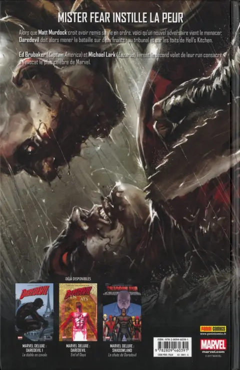Verso de l'album Daredevil par Brubaker Tome 2 Sans peur