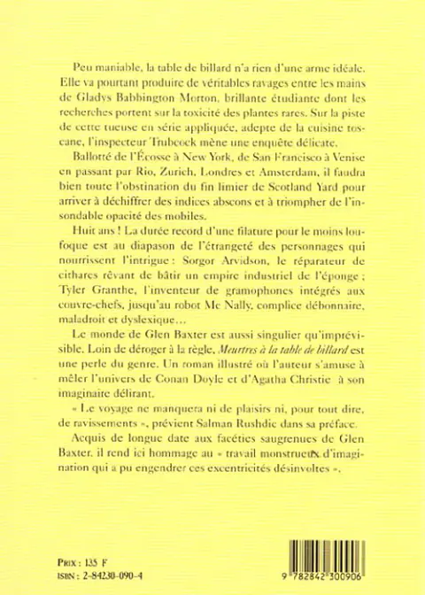 Verso de l'album Meurtres à la table de billard Une enquête de l'inspecteur Trubcock
