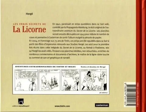Verso de l'album Tintin - Divers Les vrais secrets de La Licorne