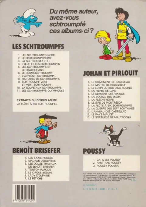Verso de l'album Les Schtroumpfs Tome 3 La Schtroumpfette