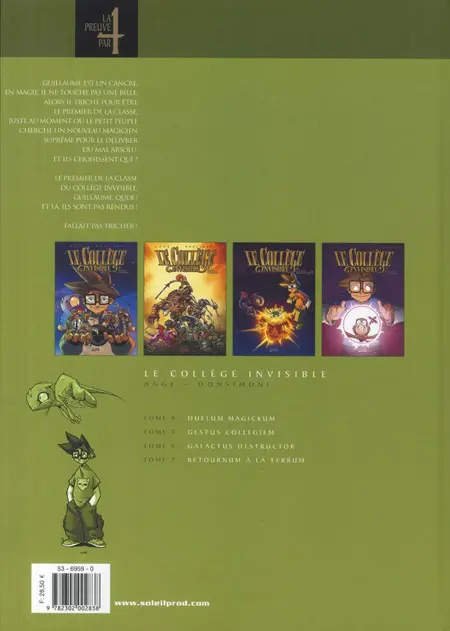 Verso de l'album Le Collège invisible Tomes 4 à 7
