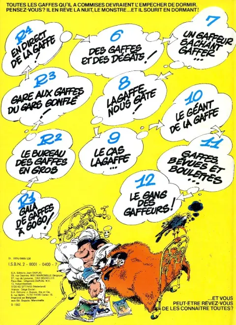 Verso de l'album Gaston Tome 12 Le gang des gaffeurs