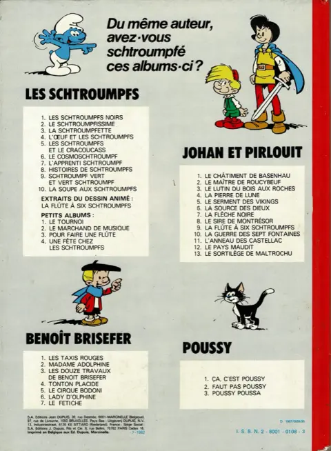 Verso de l'album Les Schtroumpfs Tome 1 Les Schtroumpfs noirs