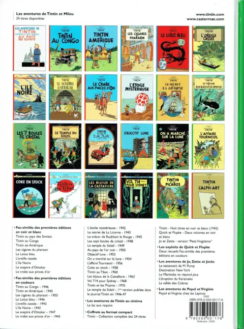 Verso de l'album Tintin Tome 18 L'affaire Tournesol