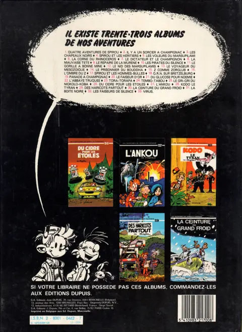 Verso de l'album Spirou et Fantasio Tome 26 Du cidre pour les étoiles