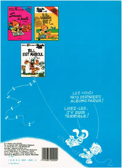 Verso de l'album Boule & Bill Tome 3 60 gags de Boule et Bill n°3