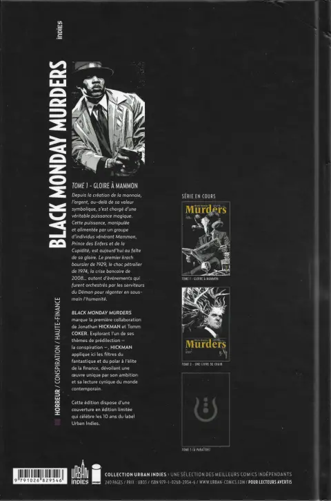 Verso de l'album Black Monday Murders Tome 1 Gloire à Mammon