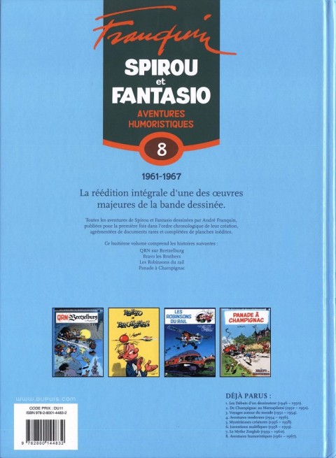 Verso de l'album Spirou et Fantasio - Intégrale Dupuis 2 Tome 8 Aventures humoristiques (1961-1967)