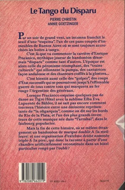 Verso de l'album Le Tango du disparu