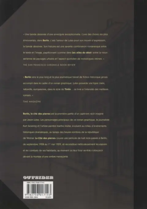 Verso de l'album Berlin Livre Premier La Cité des pierres