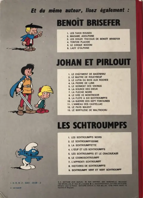 Verso de l'album Les Schtroumpfs Tome 1 Les schtroumpfs noirs