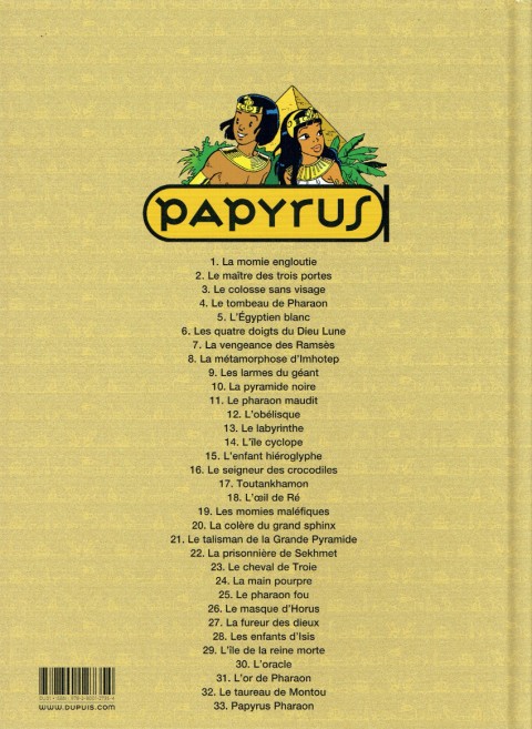 Verso de l'album Papyrus Tome 15 L'enfant hiéroglyphe