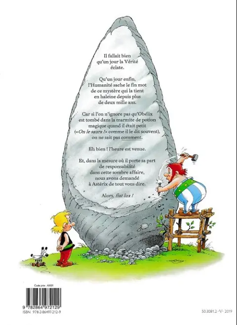 Verso de l'album Astérix Comment Obélix est tombé dans la marmite du druide quand il était petit