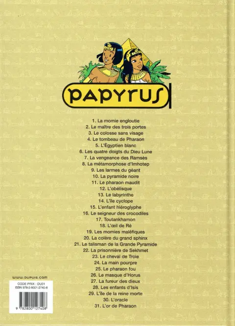 Verso de l'album Papyrus Tome 20 La colère du grand sphinx