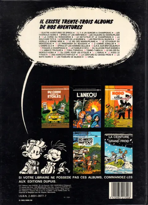 Verso de l'album Spirou et Fantasio Tome 30 La ceinture du grand froid