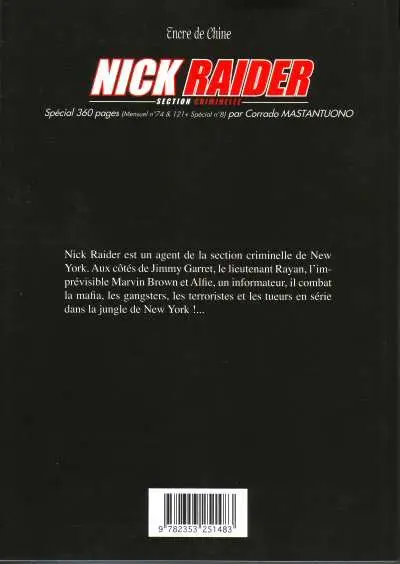 Verso de l'album Nick Raider Tome 4 Nick Raider - Section criminelle