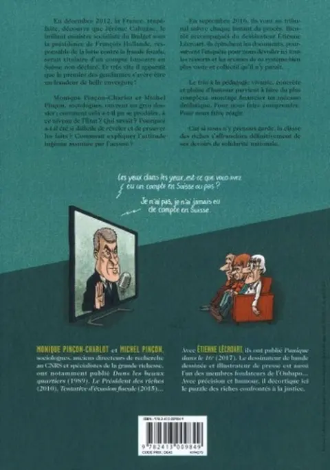 Verso de l'album Les Riches au tribunal L'affaire Cahuzac et l'évasion fiscale