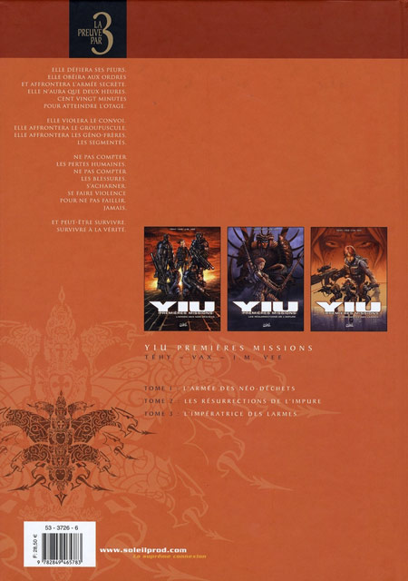 Verso de l'album Yiu Premières missions Tomes 1 à 3
