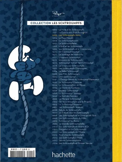 Verso de l'album Les Schtroumpfs La collection Tome 1 Les Schtroumpfs noirs