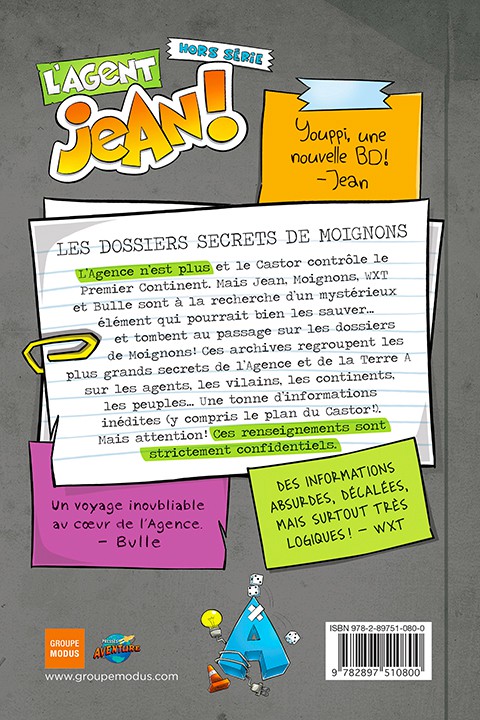 Verso de l'album L'Agent Jean ! Les dossiers secrets de moignons