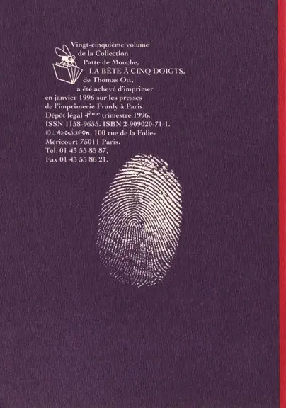 Verso de l'album La Bête à cinq doigts