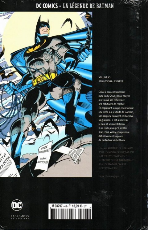 Verso de l'album DC Comics - La Légende de Batman Volume 43 Knightsend - 2e partie
